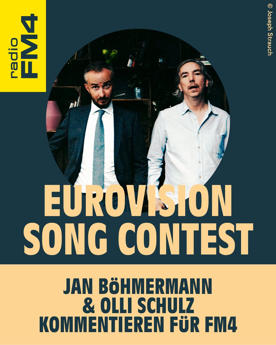 Endlich kommt zusammen, was zusammen gehört! @janboehm und Olli Schulz werden am 13. Mai 2023 das Finale des Eurovision Song Contest auf FM4 moderieren - live aus Liverpool!